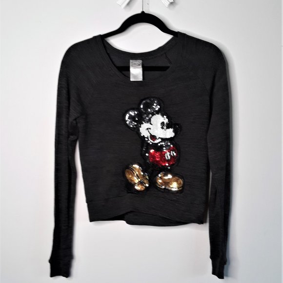 DISNEY • Small MICKEY MOUSE sweater sequins gray girls - Picture 1 of 4